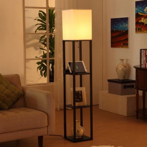 Lamp with USB Port,Wood Shelf Floor Lamp for Living Rooms & Bedrooms | Goodly Light-GL-FLWS007-USB
