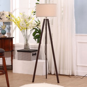 Factory made hot-sale Industrial Vintage Lamp Natural Wooden Colour Adjusted Height E27 Tripod Floor Lamp