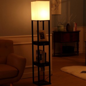 Shelf Floor Lamp with Drawer,3 with Storage Shelves, with Wood Veneer Finishing | Goodly Light-GL-FLWS005