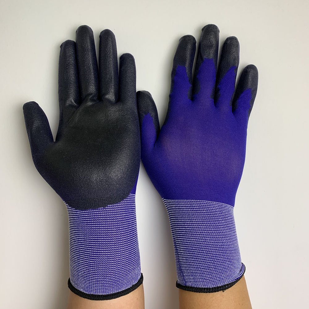 18g Blue Nylon high flexible Black PU Coated Gloves