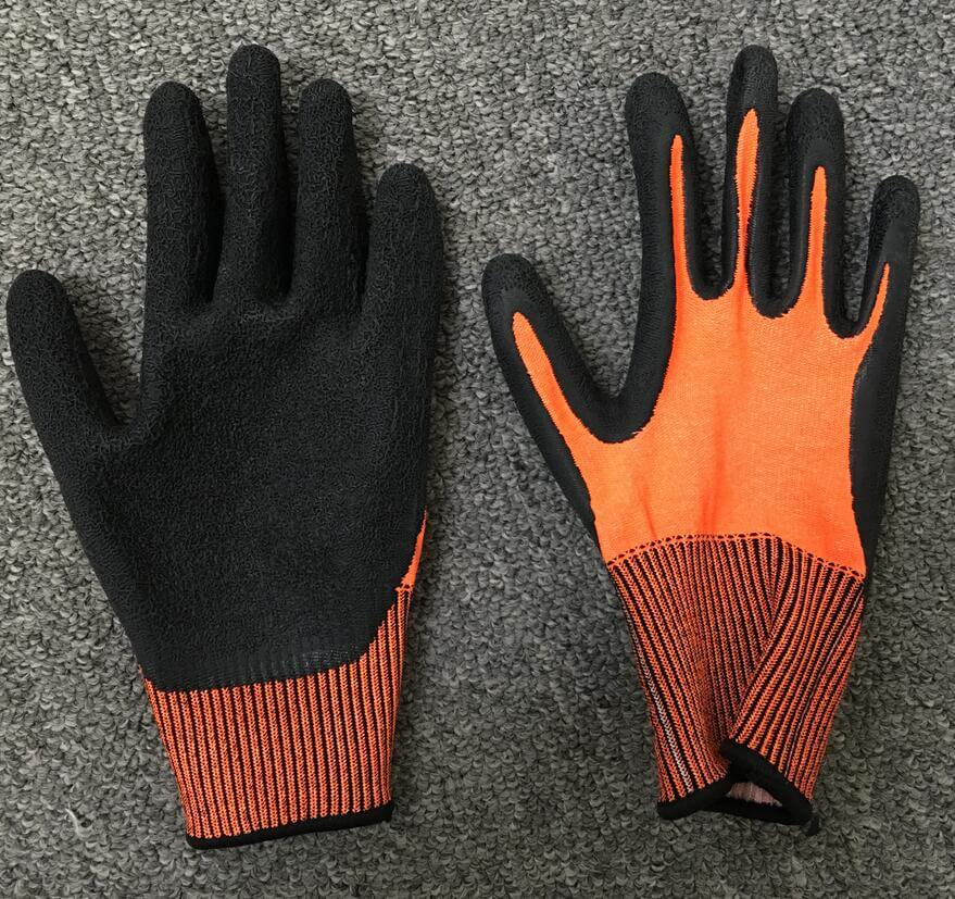 Hppe Cut Resistant Latex Crinkle Palm Coated Work Gloves with Excellent Grip Ce En388 Cut Level 5-DMLA508B-U2