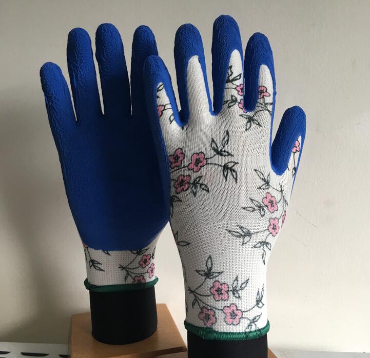 Flower Color Polyester Liner Latex Foam Coated Garden Work Gloves