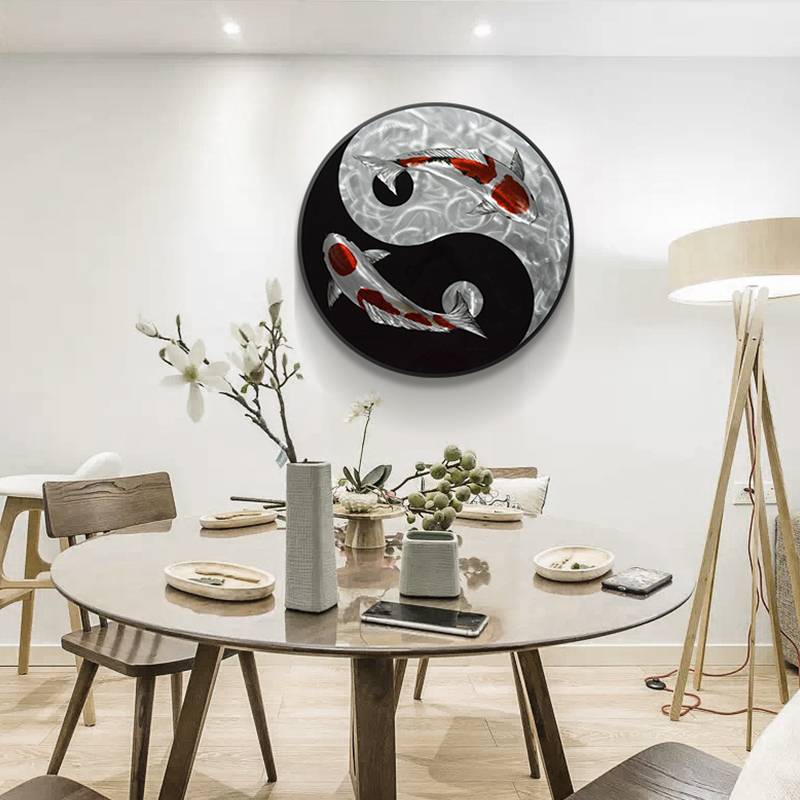 Yinyang Tai Chi Koi Circle 3D Metal Oil Painting for Interior Modern Decoration Handicraft Wall Arts
