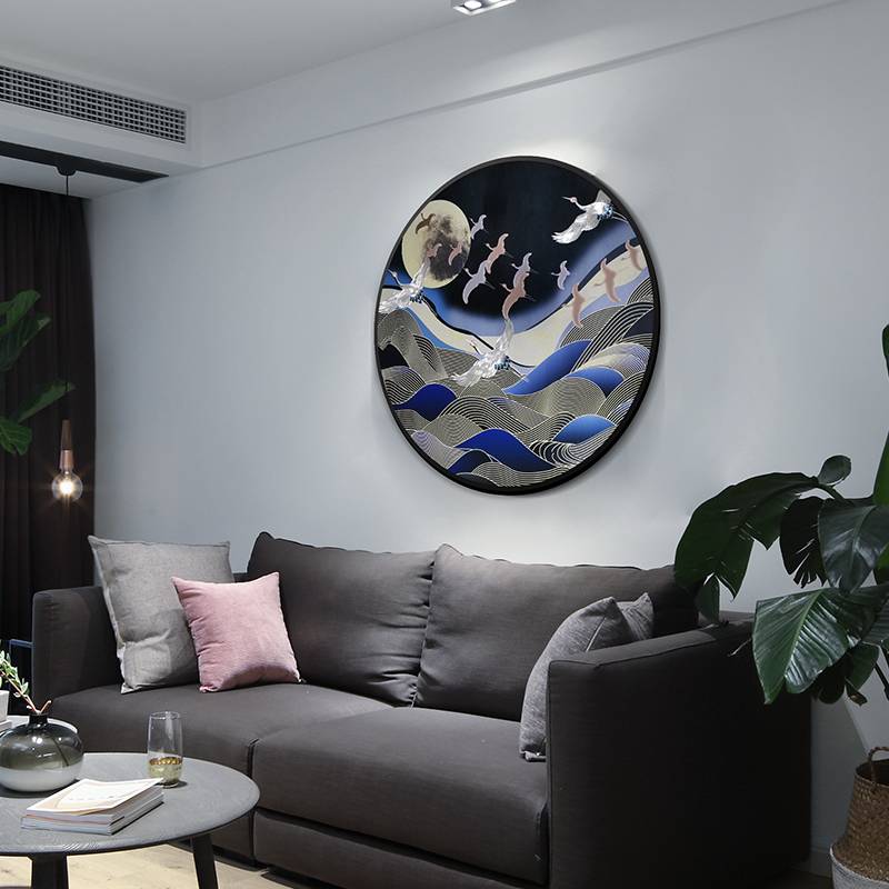 Animal Cranes Circle 3D Metal Oil Painting for Interior Home Modern Decoration Handicradt Wall Arts