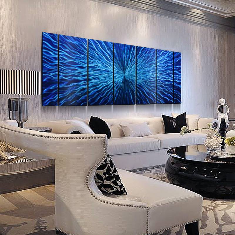 Abstract blue 3D metal oil painting modern interior wall arts decor 100% handmade