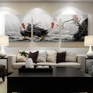 Rooster animal 3D metal oil painting acrylic frame wall art crafts modern interior house multi panels decor