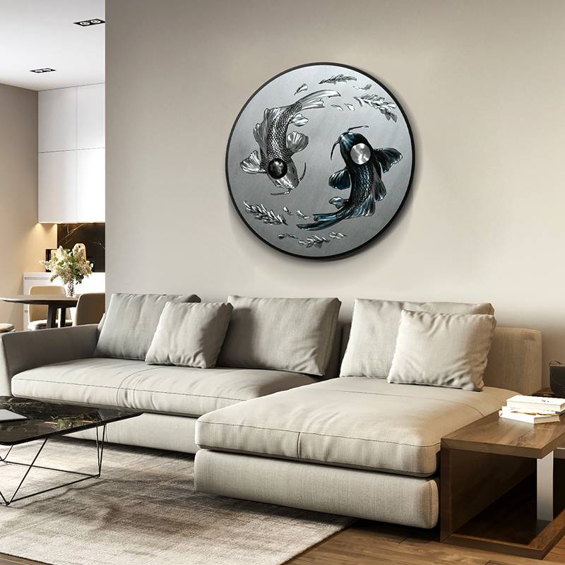 Koi Fish 3D Circle Metal Oil Painting for Interior Modern Decoration Handicraft Wall Arts