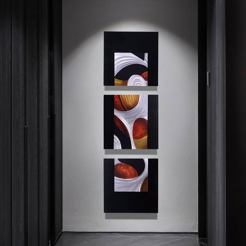 Black red silver abstract 3D metal oil painting modern interior wall sculpture arts from China factory sale