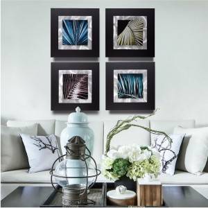 Tropical plant black blue 3D metal brush wall sculpture modern home wall decor wholesale from China factory