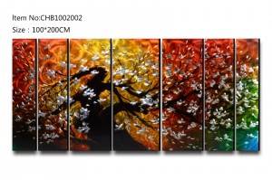 Flowers blossom tree colorful big size 7 panels 3D metal oil painting modern wall crafts decor