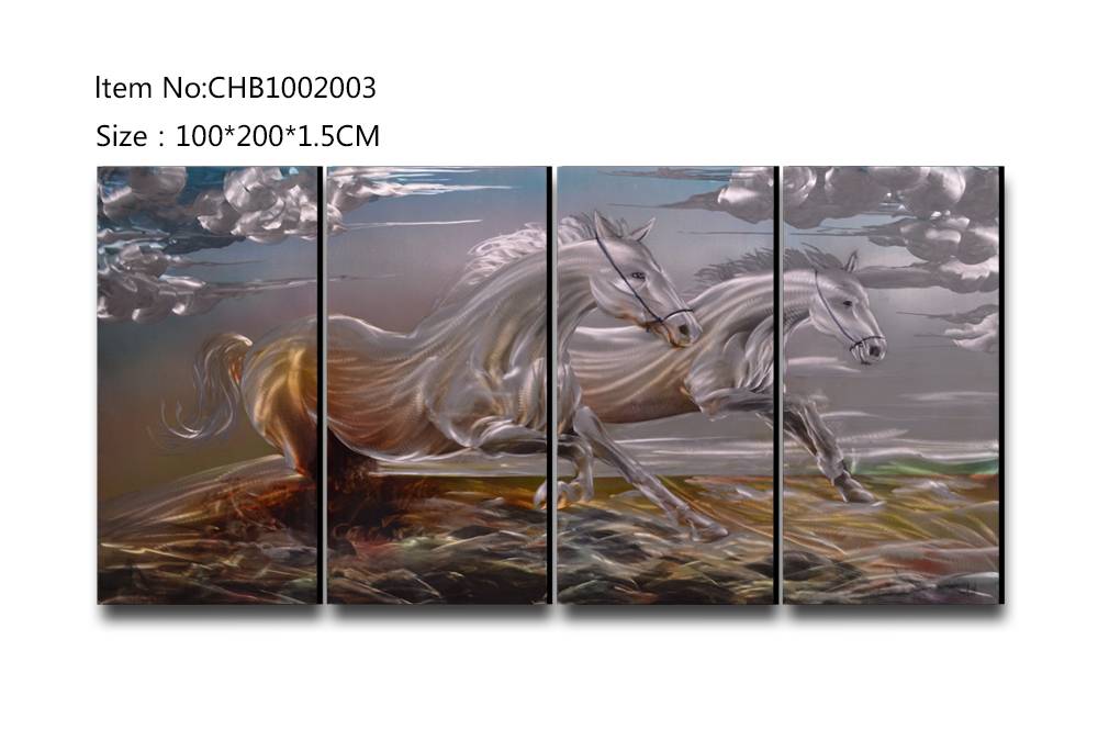Running horse 3D metal brushed oil painting modern wall arts decor wholesale from China factory Featured Image