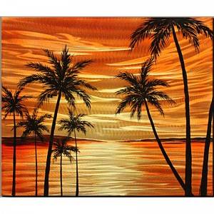Tree seascape 3D orange metal oil painting contemprory wall art decor