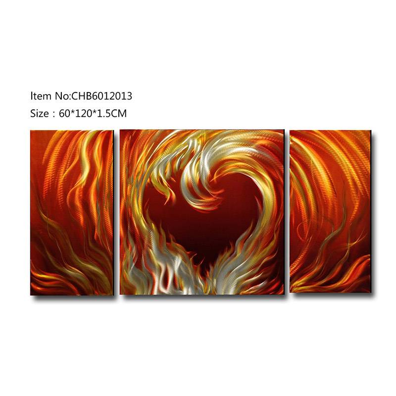 CHB6012013 fire heart 3D handmade metal oil painting modern wall art decor