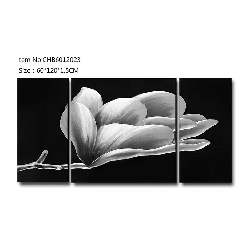 CHB6012023 flower blossom 3D handmade silver black metal oil painting modern wall art decor