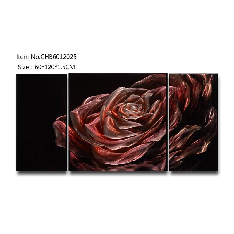CHB6012025 rose red black 3D handmade metal oil painting modern wall art decor