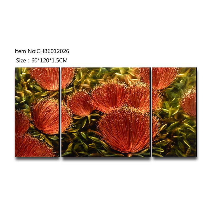 CHB6012026 flower red 3D handmade metal oil painting modern wall art decor