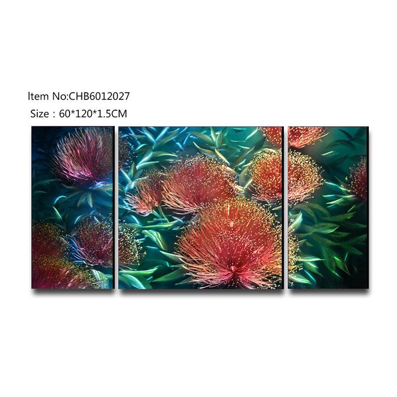CHB6012027 flower red 3D handmade metal oil painting modern wall art decor