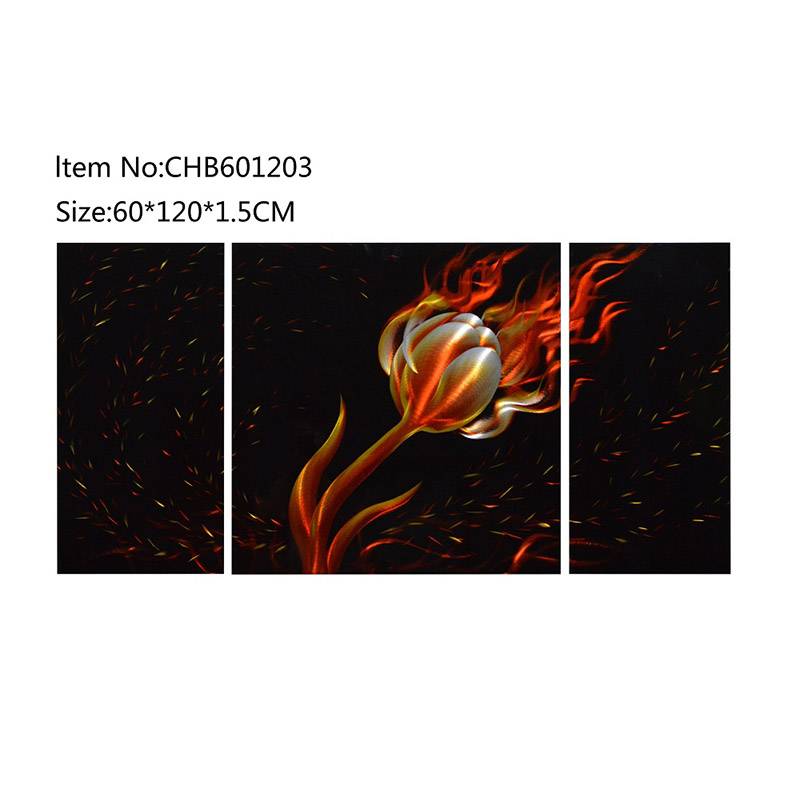 CHB601203 fire flower 3D handmade brown metal oil painting modern wall art decor