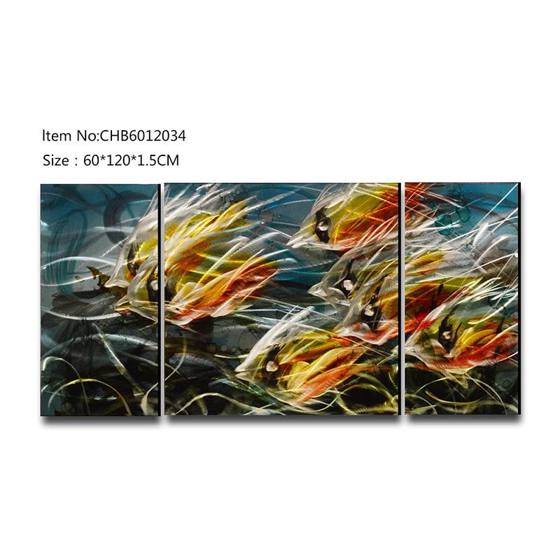 CHB6012034 school of fish 3D metal oil painting modern wall art decor