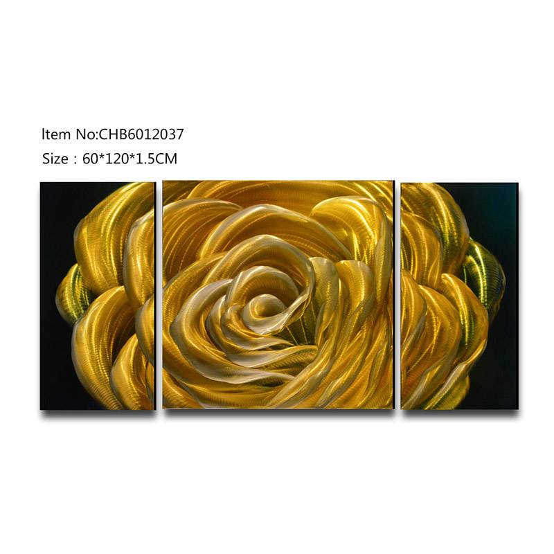 Gold rose 3D metal oil painting modern wall art decor 100% handmade