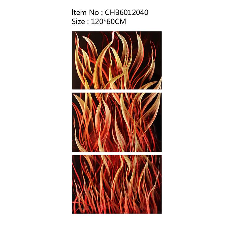 CHB6012040 fire red 3D metal oil painting modern wall art decor handmade