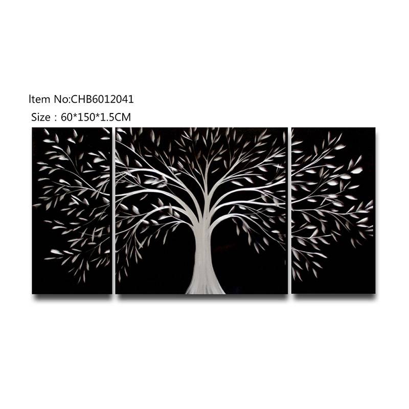 CHB6012041 black silver tree 3D metal oil painting modern wall handmade