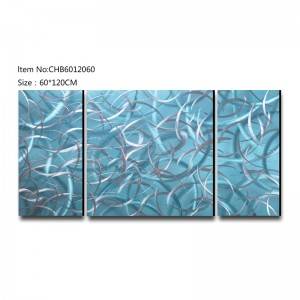 Lake blue abstract 3D metal oil painting modern wall art decor 100% handmade