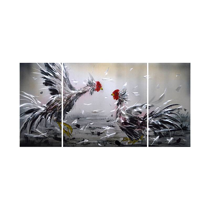 Fighting rooster 3D metal oil painting modern wall art decor 100% handmade