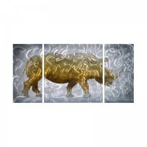 African rhinoceros animal 3D metal oil painting modern wall art decor 100% handmade
