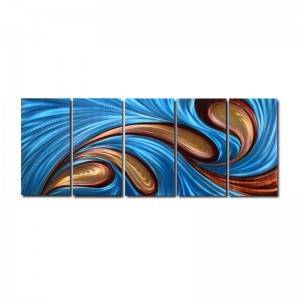 Abstract blue brown swirls 3D metal oil painting modern glossy wall arts crafts wholesale from China factory