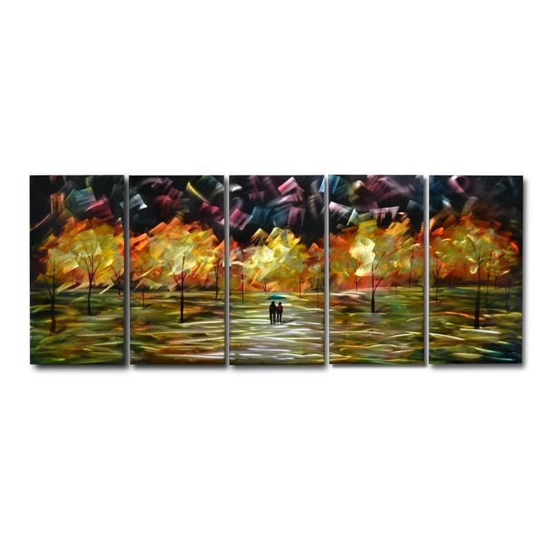 couples lovers in sunset 3D metal oil painting 5 panels wall arts wholesale from China manufacturer Featured Image