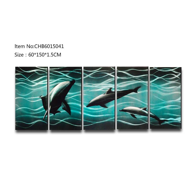 Wholesale Metal Wall Picture - Dolphins 3D handmade oil painting modern metal wall art decoration – Handsome Home Decor