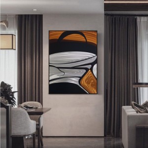 Framed silver black orange 3D metal wall painting modern craft arts from China wholesale