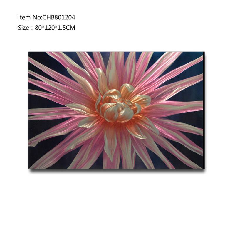 CHB801204 handpaint 3D metal pink flower oil painting contemprory wall art home decoration