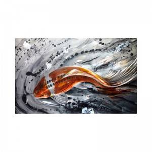 Handpaint 3D metal koi oil painting contemprory wall art home decoration