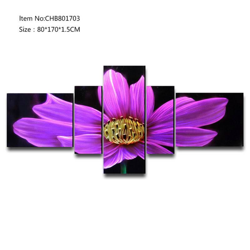 OEM/ODM China Metal Wall Art Sculpture Abstract - 5 pieces purple daisy metal oil painting for home decor wall arts – Handsome Home Decor