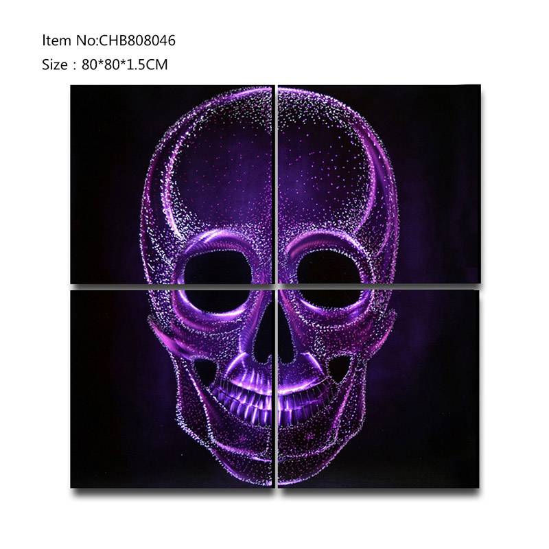 CHB808046 shiny skull 3D metal purple oil painting modern  interior home wall art decor