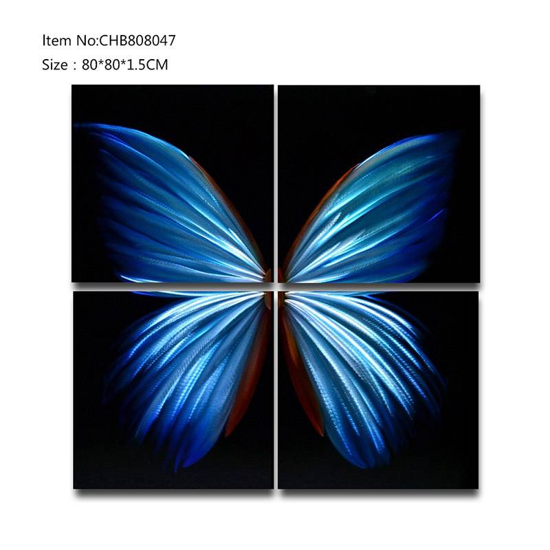 CHB808047 butterfly 3D metal blue oil painting modern  interior home wall art decor