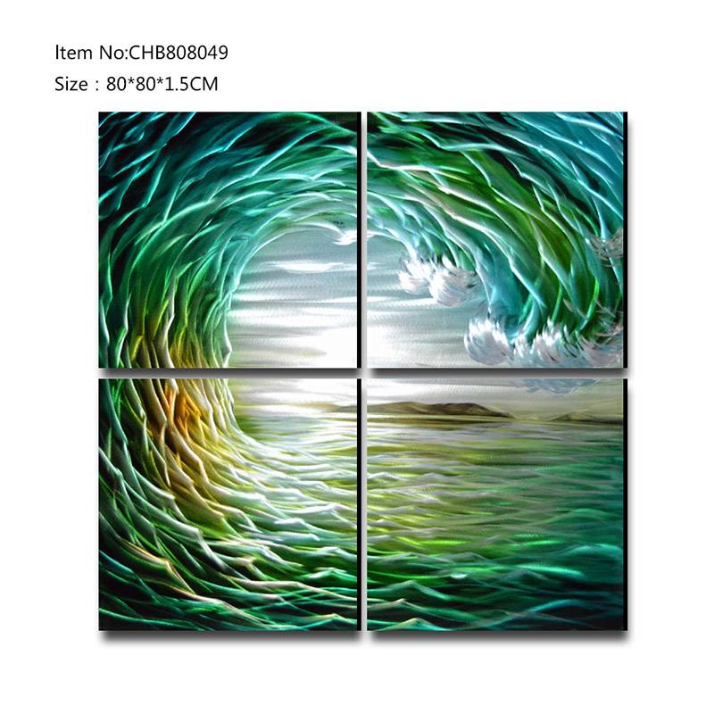 CHB808049 green seawave 3D metal oil painting modern  interior home wall art decor