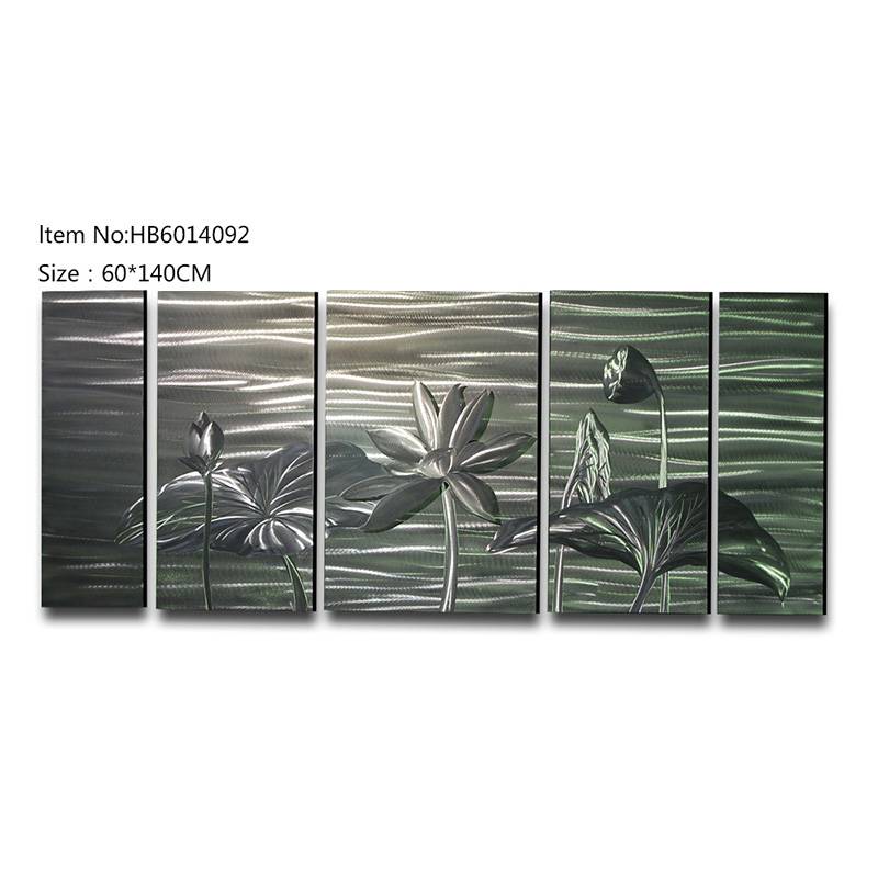 Wholesale Price China Large Art Panels - 5 pieces large size lotus flower handmade metal oil painting modern wall arts – Handsome Home Decor