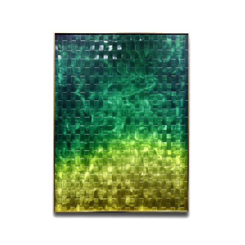 Abstract green yellow metal framed 3D braid metal oil painting modern wall artworks wholesale from China