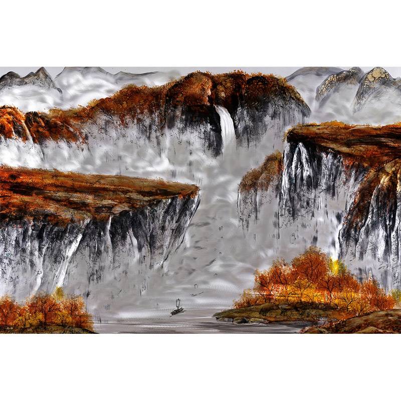 LHB801205 handpaint 3D metal mountain landscape oil painting contemprory wall art home decoration