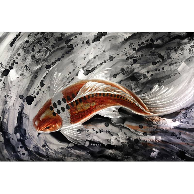 LHB801209 handpaint 3D metal koi oil painting contemprory wall art home decoration