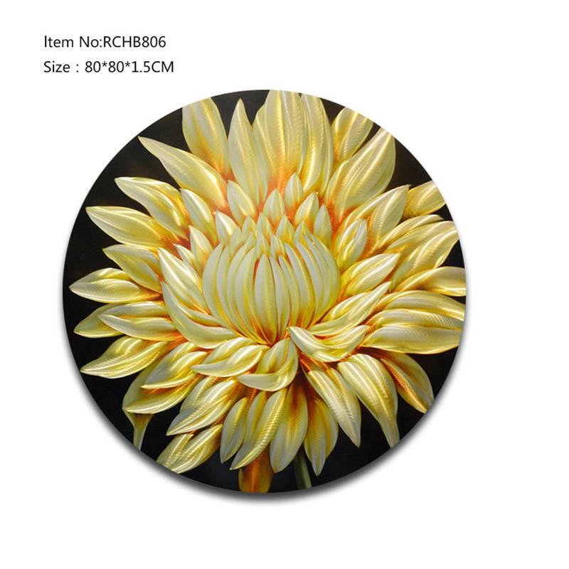 RCHB806 flower gold 3D circle metal oil painting wall arts handicrats
