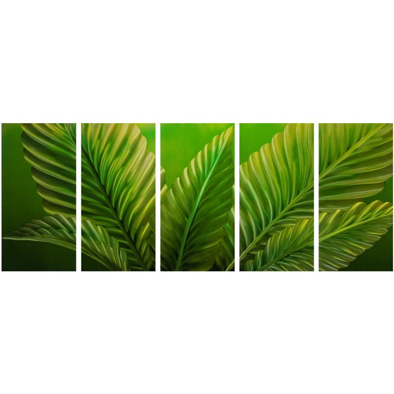 100% hand paint green leaf 3D metal oil painting for interior decor wall arts