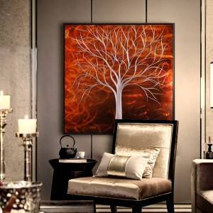 3D metal red tree of life oil painting modern wall arts decor wholesale from China factory