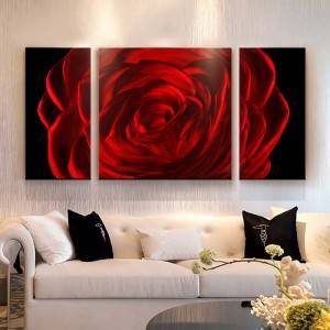 Rose red 3D handmade metal oil painting modern wall art decor