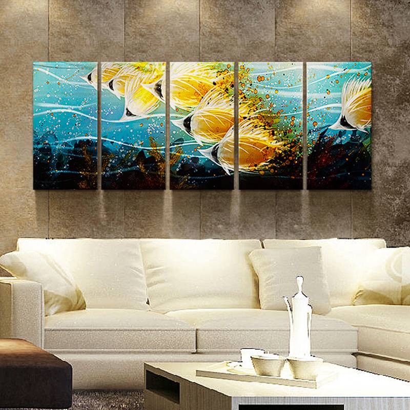 100% hand paint gold fish 3D metal oil painting for interior decor wall arts