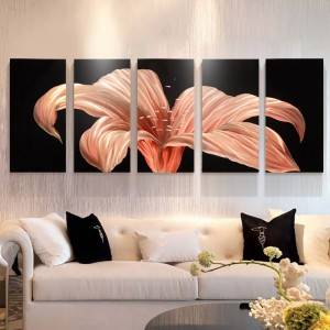 100% hand paint lily flower 3D pink metal oil painting for interior decor wall arts