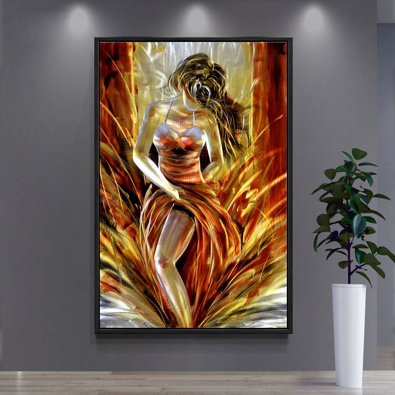 100% hand paint hot lady 3D metal oil painting for interior decor wall arts